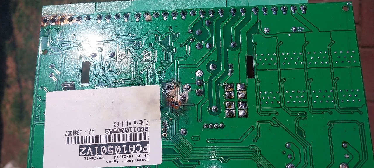 lightning damage burn mark on Centurion D5 Evo controller card Lightning damage, burn mark to Centurion D5 Evo controller card.